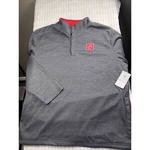 Nebraska Cornhuskers NCAA Men 1/4 Button Snap Sweatshirt Colosseum Gray 2XL NWT
